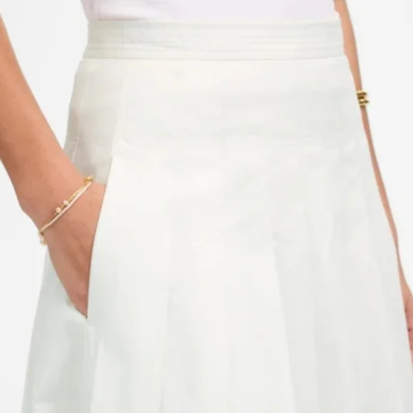 Madewell Pleated Midi Skirt in 100% Cotton Poplin NV576 White Size 6 NWT - Picture 2 of 8